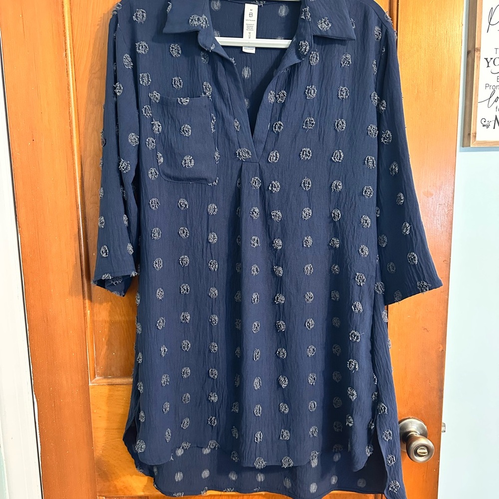 Navy Blue Tunic with Floral Embroidery